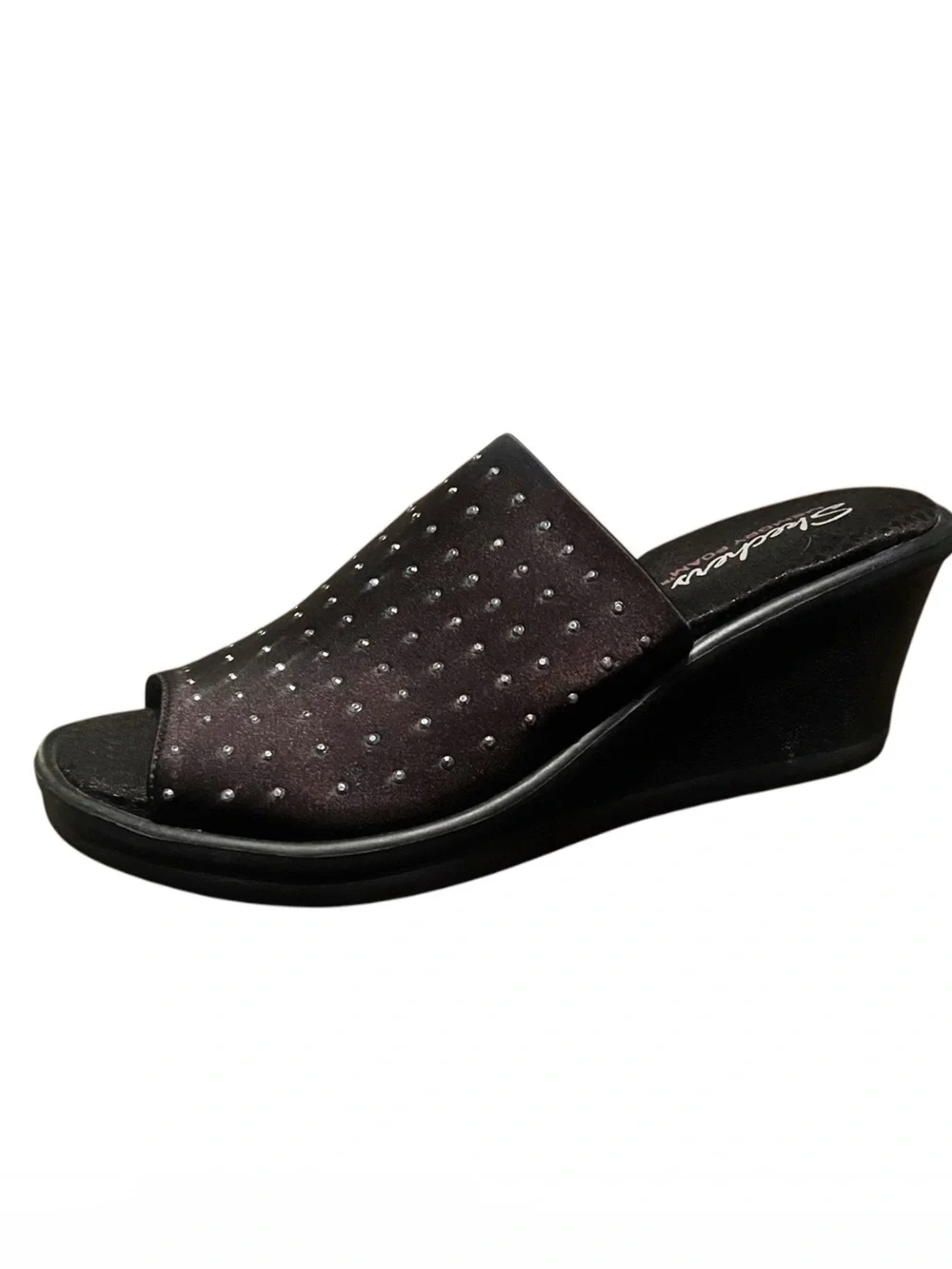 Skechers Black Wedge Mule with Rhinestone Studs Sz 7.5